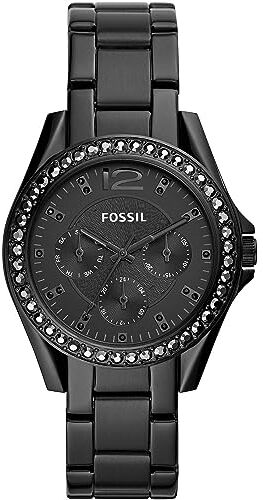 Fossil Orologio Riley da donna, movimento al quarzo multifunzione, cassa in acciaio inossidabile nera da 38 mm con bracciale in acciaio inossidabile,