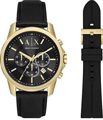 Armani Orologio Uomo, cronografo Plant, cassa in acciaio inossidabile dorata da 44 mm con cinturino in pelle pro-planet,