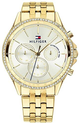 Tommy Hilfiger Orologio Analogico Multifunzione al Quarzo da Donna con Cinturino in Acciaio Inossidabile Dorato