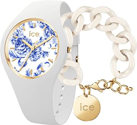 ICE Orologio Elegante 019226 + Chain bracelet Almond skin Bracciale in maglia bianca XL da donna con medaglia d'oro (020353)