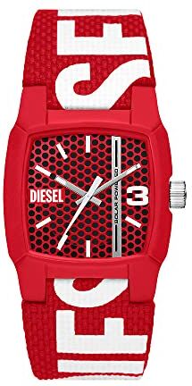 Diesel Orologio da Uomo Cliffhanger, Movimento a Tre Lancette a Energia Solare, Cassa in olio di ricino Rosso da 36 mm con Cinturino in tessuto ProPlanet,