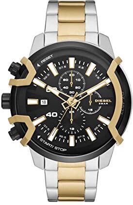 Diesel Orologio Griffed da uomo, movimento cronografo, cassa in acciaio inox tricolore da 48 mm con bracciale in acciaio inox,