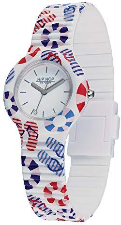 Hip Hop Orologio DONNA SUMMER VIBES quadrante MONO-COLORE BIANCO movimento SOLO TEMPO 3H QUARZO e CINTURINO SILICONE STAMPATO BIANCO