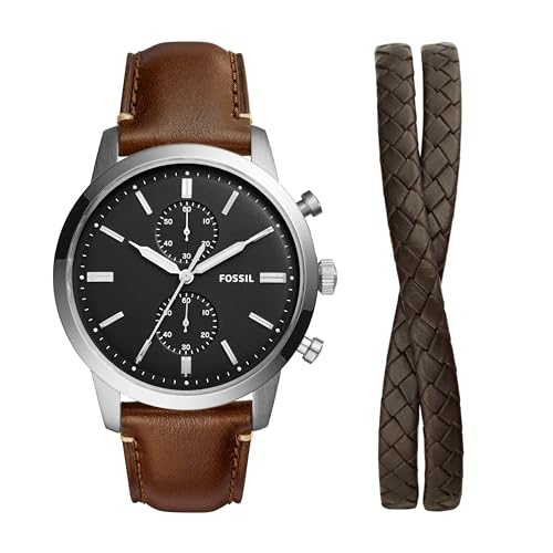 Fossil Orologio Townsman da uomo, movimento al quarzo, cassa in acciaio inossidabile marrone da 44 mm con cinturino in pelle Pro-Planet, , Set abbronzatura