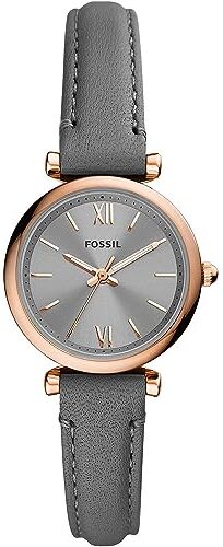 Fossil Orologio Carlie Mini Ladies, movimento al quarzo, cassa in acciaio inossidabile oro rosa da 28 mm con cinturino in pelle,