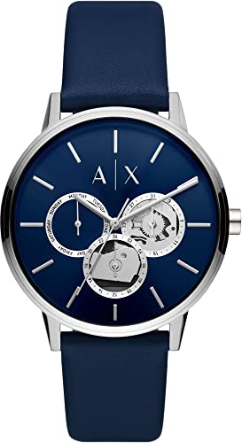 Armani Orologio al quarzo da uomo, cassa in acciaio inossidabile blu, 42 mm con cinturino in pelle,