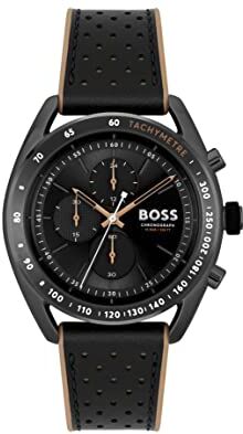 Boss Orologio con Cronografo al Quarzo da Uomo con Cinturino in Pelle, Nero/Marrone