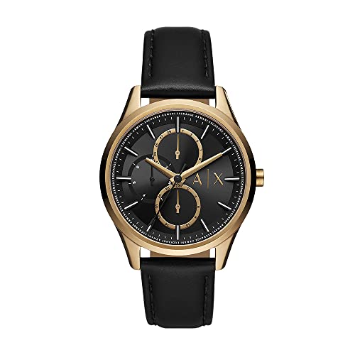 Armani Orologio da uomo, movimento al quarzo multifunzione, cassa in acciaio inossidabile nero da 42 mm con cinturino in pelle,