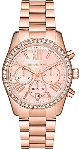 Michael Kors Orologio Quarzo Donna, misura cassa 38.00mm con quadrante Rosa Analogico e cinturino Rose Gold in Cinturino in metallo