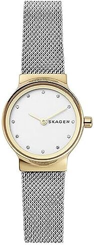 Skagen Freja Orologio per donna, movimento al quarzo con cinturino in acciaio inossidabile o in pelle, Tonalità argento e oro, 26MM