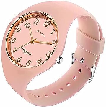 Forrader Orologio sportivo da donna con cinturino in silicone e quadrante grande, impermeabile, alla moda, casual, semplice, al quarzo, analogico, per donne e ragazze, rosa