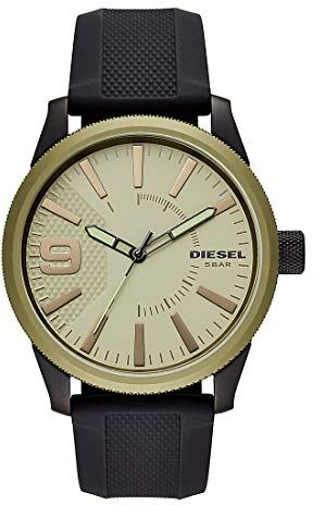 Diesel Orologio Rasp Nsbb da uomo, movimento a tre lancette, cassa in oro misto beige da 46 mm con cinturino in silicone,