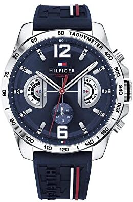 Tommy Hilfiger Orologio Analogico Multifunzione al Quarzo da Uomo con Cinturino in Silicone Blu Navy