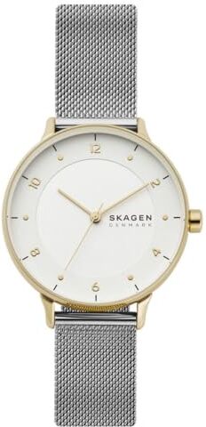 Skagen RIIS Orologio per donna, movimento al quarzo con cinturino in acciaio inossidabile o in pelle, Tonalità argento e oro, 36MM