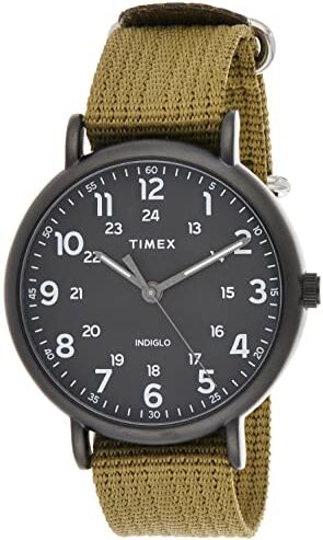 Timex Weekender XL 43 mm da Uomo con Cassa Nera e Cinturino in Tessuto Verde Oliva