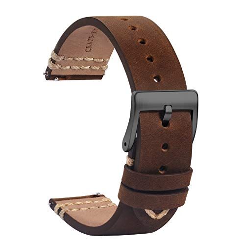 TStrap Orologi Cinturini Pelle 21mm Sostituzione Cinturino Morbido Marrone a Sgancio Rapido Cinturino Sportivo per Uomo Donna Cinturino Orologi Intelligenti Fibbia Nero 18mm 19mm 20mm 22mm