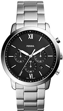 Fossil Orologio Neutra da uomo, movimento al quarzo con cronografo, cassa in acciaio inossidabile argentata di 44 mm e bracciale in acciaio inossidabile, , Tono argento e nero