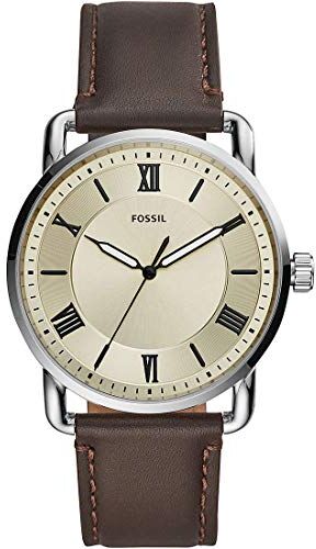 Fossil Orologio Copeland 42 mm, movimento al quarzo, cassa in acciaio inossidabile argentata da 42 mm con cinturino in pelle, , Tono argento