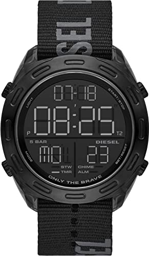 Diesel Orologio Crusher da uomo, movimento Ana-Digi, cassa in nylon nero da 46 mm con cinturino in tessuto,