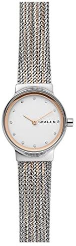 Skagen Freja Orologio per donna, movimento al quarzo con cinturino in acciaio inossidabile o in pelle, Tonalità oro rosa e argento, 26MM