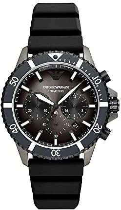 Emporio Armani Orologio da uomo, movimento cronografo, cassa in acciaio inossidabile 43 mm con cinturino in silicone,