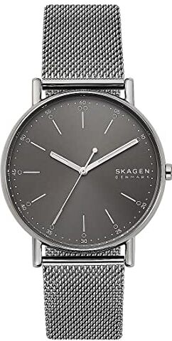 Skagen Orologio Signatur da uomo, movimento a tre lancette, cassa in acciaio inossidabile antracite da 40 mm con bracciale a maglie in acciaio inossidabile,