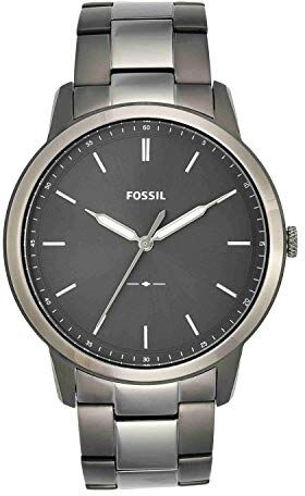 Fossil Orologio da uomo The Minimalist 3H, movimento al quarzo, cassa in acciaio inossidabile fumé da 44 mm con bracciale in acciaio inossidabile, , Grigio scuro