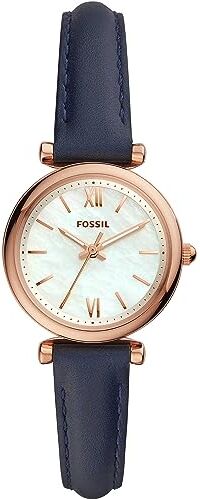 Fossil Orologio Carlie da donna, movimento al quarzo, cassa in acciaio inossidabile oro rosa da 28 mm con cinturino in pelle,