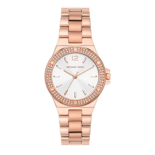 Michael Kors Orologio Quarzo Donna, misura cassa 33.00mm con quadrante Argento Analogico e cinturino Rose Gold in Cinturino in metallo