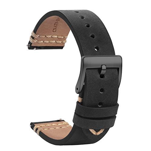 TStrap Orologi Cinturini Pelle 18mm Sostituzione Cinturino Morbido Nero a Sgancio Rapido Cinturino Sportivo per Uomo Donna Cinturino Orologi Intelligenti Fibbia Nero 19mm 20mm 21mm 22mm