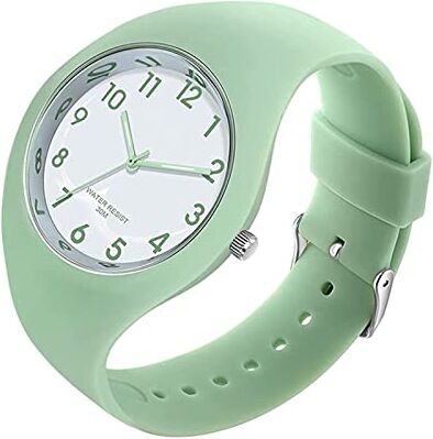 Forrader Orologio sportivo da donna con cinturino in silicone e quadrante grande, impermeabile, alla moda, casual, semplice, al quarzo, analogico, per donne e ragazze, Verde