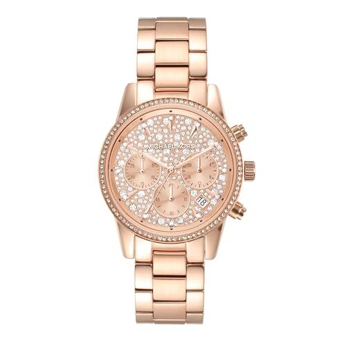 Michael Kors Orologio Ritz Donna, movimento al quarzo, cassa in acciaio inossidabile oro rosa 37 mm con bracciale in acciaio inossidabile, , Oro rosa