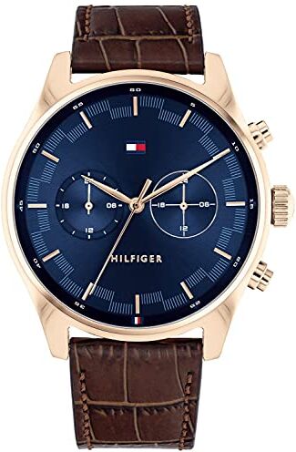 Tommy Hilfiger Orologio Analogico Multifunzione al Quarzo da Uomo con Cinturino in Pelle Marrone