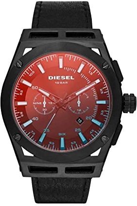 Diesel Orologio Timeframe da uomo, movimento cronografo, cassa in acciaio inossidabile nera da 48 mm con cinturino in pelle,