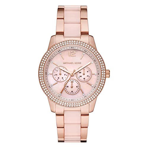 Michael Kors Orologio Tibby da donna, movimento multifunzione, cassa in acciaio inossidabile oro rosa da 40 mm con bracciale misto,