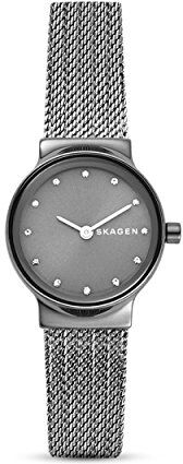 Skagen Freja Orologio per donna, movimento al quarzo con cinturino in acciaio inossidabile o in pelle, Grigio carbone, 26MM