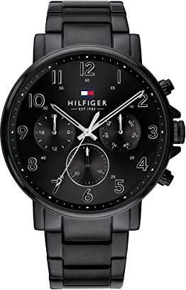 Tommy Hilfiger Orologio Analogico Multifunzione al Quarzo da Uomo con Cinturino in Acciaio Inossidabile Nero