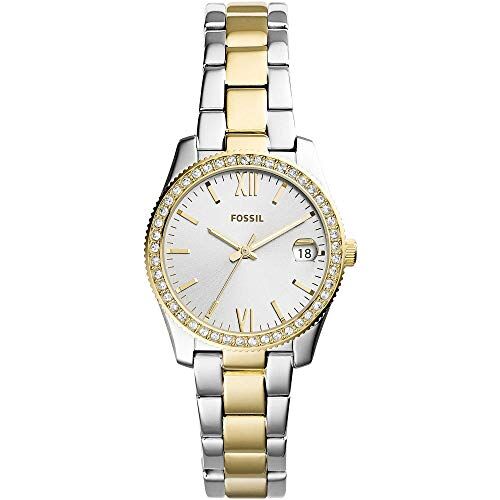 Fossil Orologio Scarlette Mini da donna, movimento al quarzo, cassa in acciaio inossidabile 2T argento/oro da 32 mm con bracciale in acciaio inossidabile,