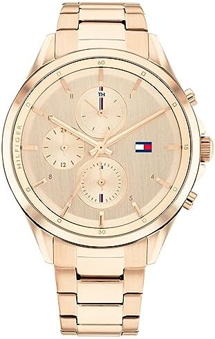 Tommy Hilfiger Orologio Analogico Multifunzione al Quarzo da Donna con Cinturino in Acciaio Inossidabile Color Oro Rosso