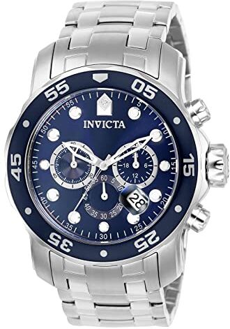 Invicta Pro Diver SCUBA Orologio da uomo in acciaio inossidabile con movimento al quarzo 48 mm, Argento / Blu