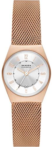 Skagen Grenen Orologio per donna, Movimento al quarzo con cinturino in acciaio inossidabile o in pelle, Tono oro rosa e bianco, 26MM