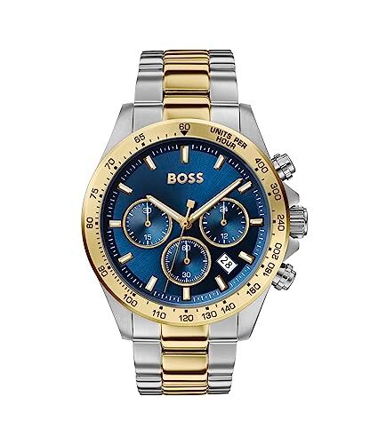 Boss Orologio con Cronografo al Quarzo da uomo Collezione HERO con cinturino in acciaio inossidabile, Argento/Blu (Two-Tone)