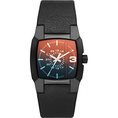 Diesel Orologio Cliffhanger da uomo, movimento a tre lancette, cassa in acciaio inossidabile nero da 36 mm con cinturino in pelle,