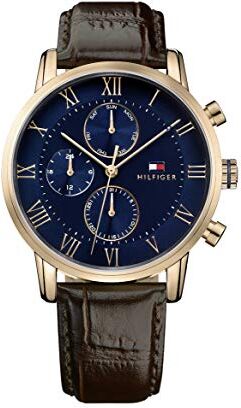 Tommy Hilfiger Orologio Analogico Multifunzione al Quarzo da Uomo con Cinturino in Pelle Marrone