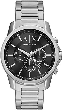 Armani Orologio da uomo, movimento a tre lancette, cassa in acciaio inossidabile da 44 mm e bracciale in acciaio inossidabile,