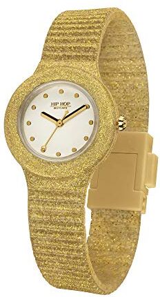 Hip Hop Orologio DONNA SPARKLING MANIA quadrante MONO-COLORE BIANCO movimento SOLO TEMPO 3H QUARZO e CINTURINO SILICONE ORO