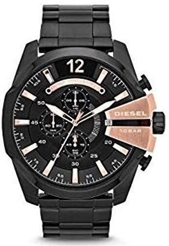 Diesel Orologio Mega Chief da uomo, movimento cronografo, cassa in acciaio inossidabile nera da 51 mm con bracciale in acciaio inossidabile,