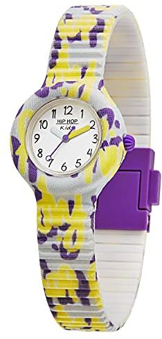 Hip Hop Orologio BAMBINO KIDS FUN quadrante MONO-COLORE BIANCO movimento SOLO TEMPO 3H QUARZO e CINTURINO SILICONE CON TESSUTO MULTICOLORE