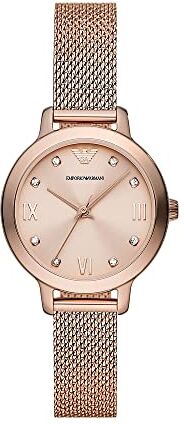 Emporio Armani Orologio Donna, Movimento a Tre Lancette, Cassa in Acciaio Inossidabile Riciclato da 32 mm in Oro Rosa (Almeno 50%) con Cinturino a Maglia in Acciaio Inossidabile,