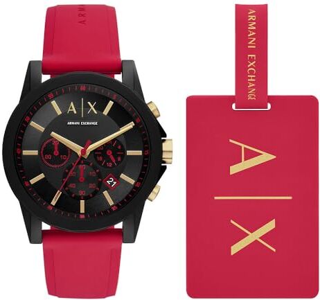 Armani Orologio da Uomo, Movimento Cronografo, Acciaio Inossidabile, Cassa da 44 mm, Bracciale in Silicone o Acciaio, Rossa